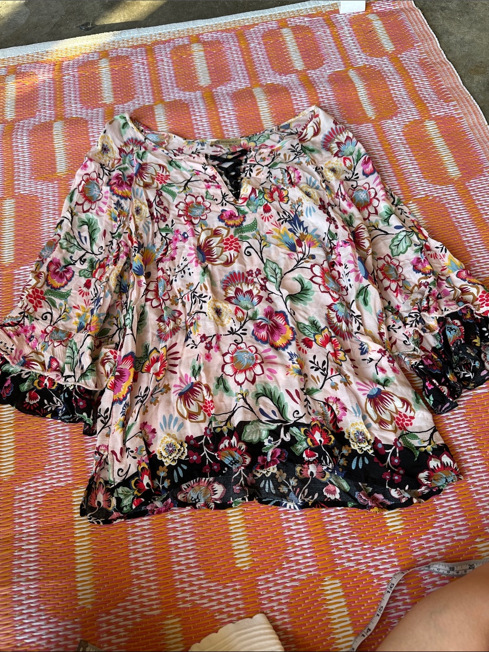 Democracy Floral Tunic in Pink with Black Trim